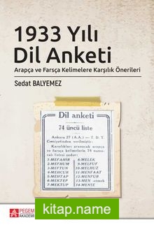 1933 Yılı Dil Anketi Arapça ve Farsça Kelimelere Karşılık Önerileri